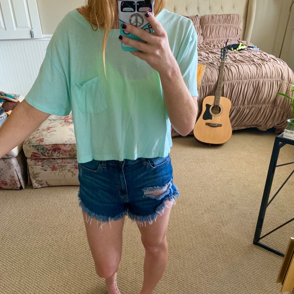 Teal Cropped Pocket Tee